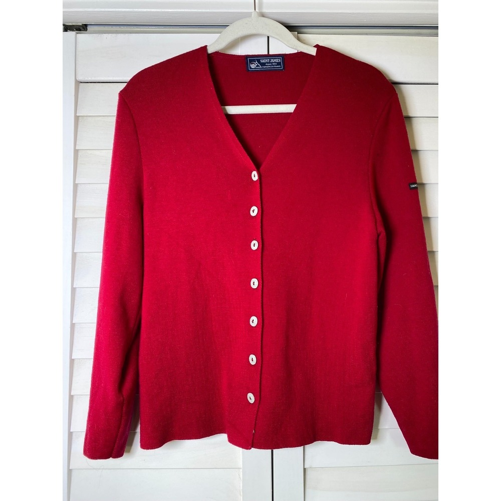 Saint James Depuis 1889 Made in France Wool Cardigan Women's Pure Red | M/L